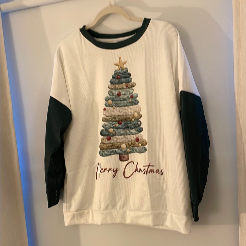 Christmas Tree Sweatshirt with Green Sleeves